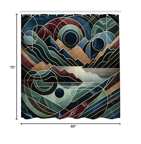 Ambesonne Lake Shower Curtain, Geometric Lines Mountains With Fibonacci Details Modern Minimalist Boho, Cloth Fabric Bathroom De